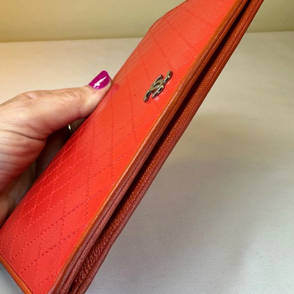 CHANEL CC Diamond Embossed Coral Leather Wallet SHW Sticker #11 2006-08 COA - Picture 8 of 13